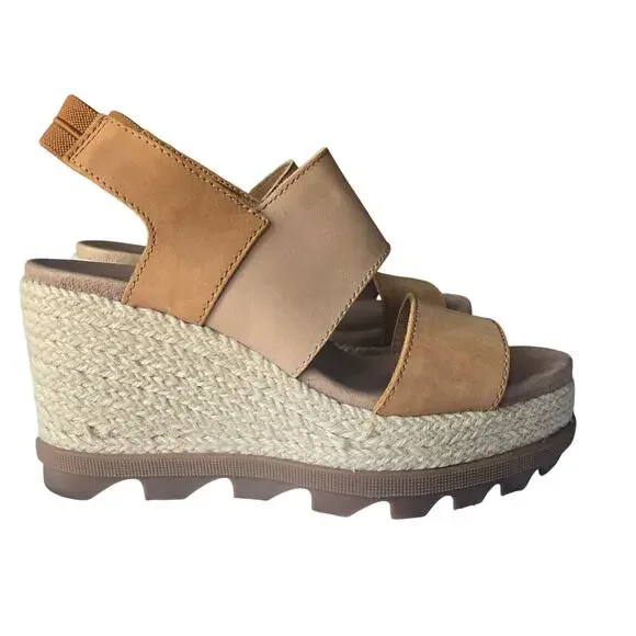 Sorel Joanie II Slingback Wedge Camel Leather Tan Strappy Platform Sandal US 6.5 - Picture 3 of 9